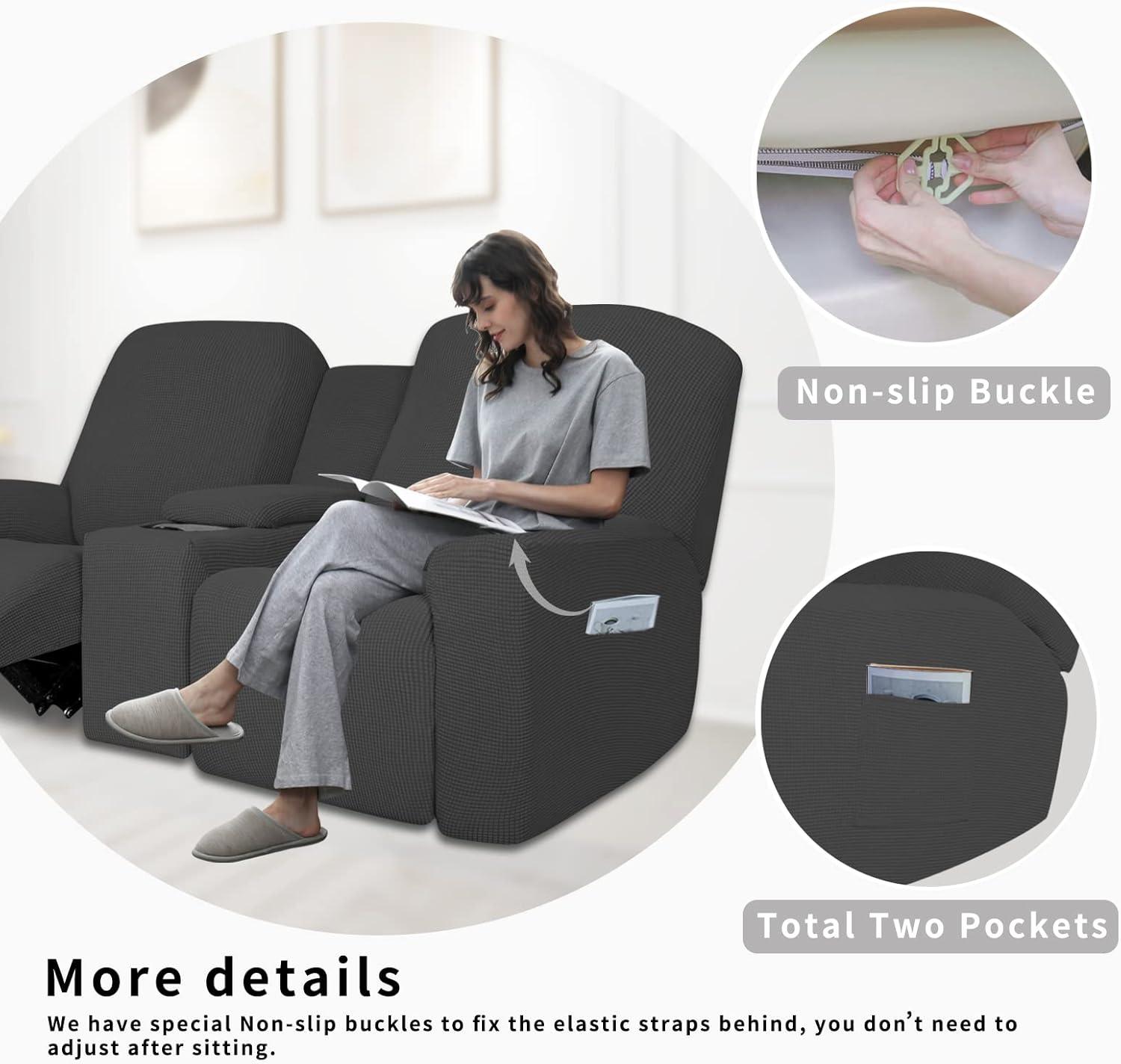 image:imageEasyGoing 1 Piece Stretch Reclining Loveseat with Middle Console Slipcover 2 Seater Loveseat Recliner Cover with Holder and Storage Recliner Couch Sofa Cover Furniture Protector Dark GrayDark Gray