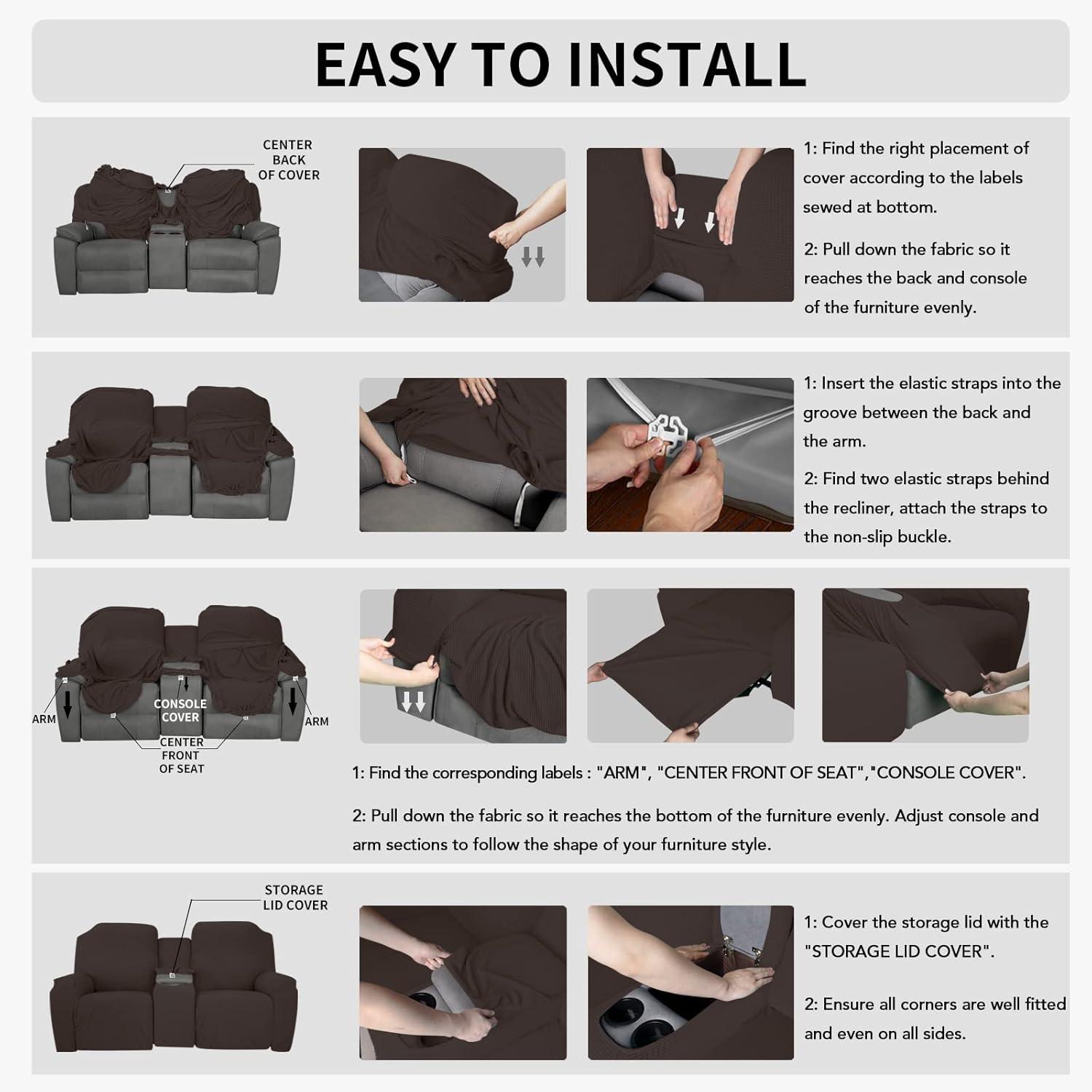 image:imageEasyGoing 1 Piece Stretch Reclining Loveseat with Middle Console Slipcover 2 Seater Loveseat Recliner Cover with Holder and Storage Recliner Couch Sofa Cover Furniture Protector Dark GrayChocolate