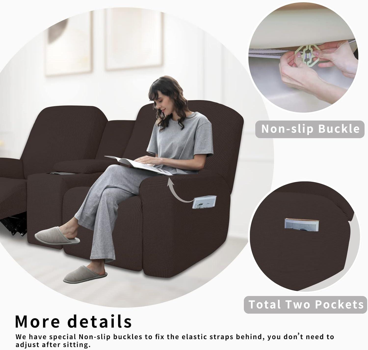image:imageEasyGoing 1 Piece Stretch Reclining Loveseat with Middle Console Slipcover 2 Seater Loveseat Recliner Cover with Holder and Storage Recliner Couch Sofa Cover Furniture Protector Dark GrayChocolate