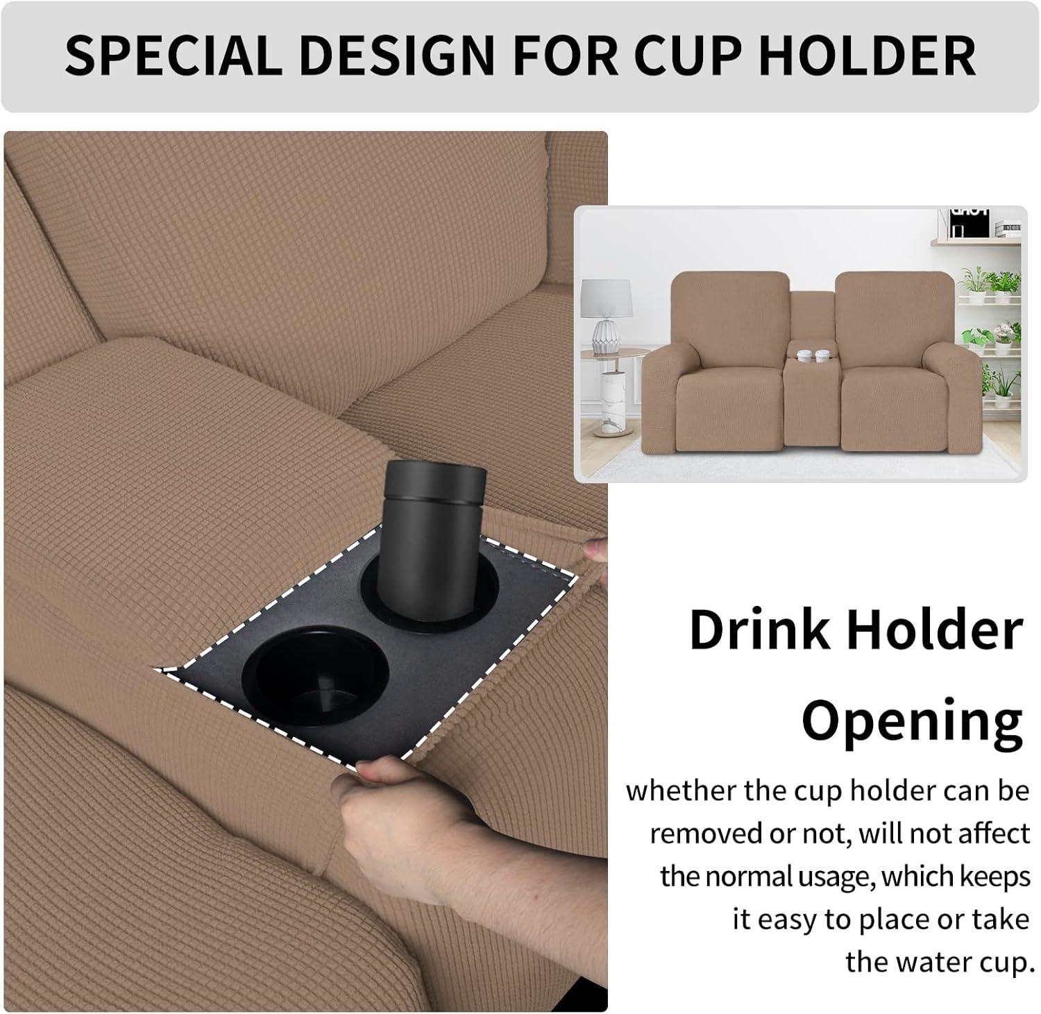 image:imageEasyGoing 1 Piece Stretch Reclining Loveseat with Middle Console Slipcover 2 Seater Loveseat Recliner Cover with Holder and Storage Recliner Couch Sofa Cover Furniture Protector Dark GrayCamel