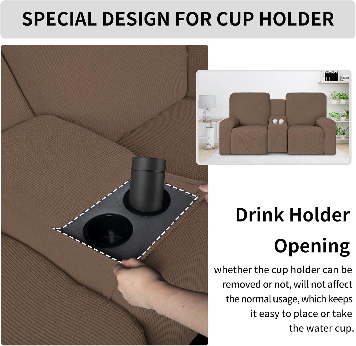 image:imageEasyGoing 1 Piece Stretch Reclining Loveseat with Middle Console Slipcover 2 Seater Loveseat Recliner Cover with Holder and Storage Recliner Couch Sofa Cover Furniture Protector Dark GrayBrown