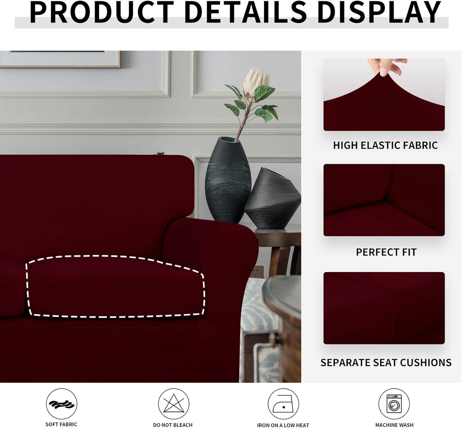image:imageEasyGoing 2 Pieces Microfiber Stretch Chair Slipcover Spandex Soft Fitted Sofa Couch Cover Washable Furniture Protector with Elastic Bottom Kids Pet ChocolateWine