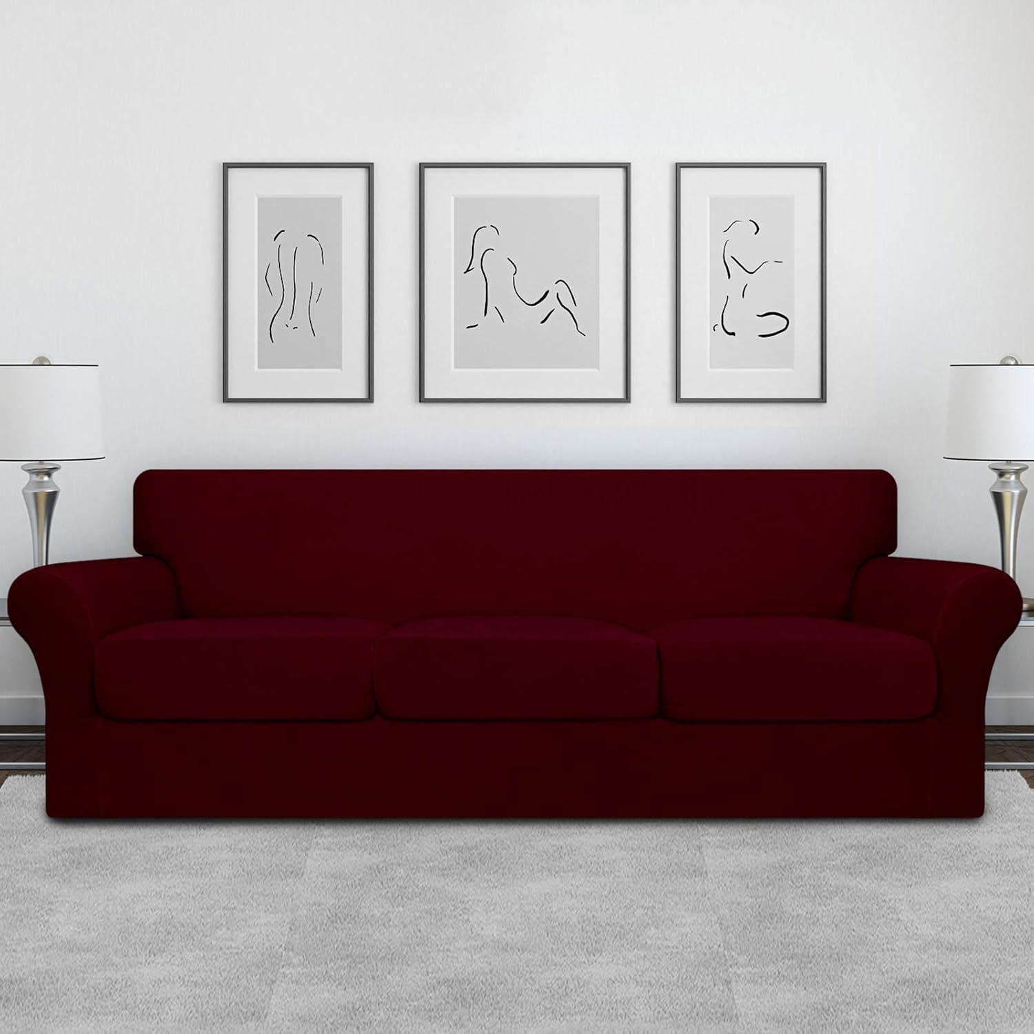 image:imageEasyGoing 2 Pieces Microfiber Stretch Chair Slipcover Spandex Soft Fitted Sofa Couch Cover Washable Furniture Protector with Elastic Bottom Kids Pet ChocolateWine