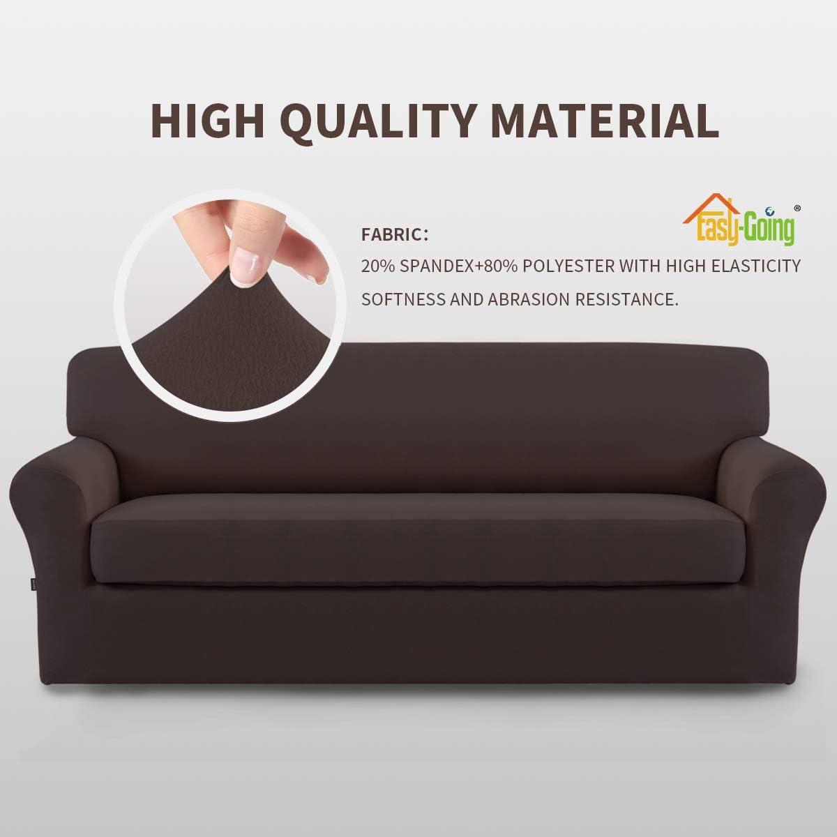 image:imageEasyGoing 2 Pieces Microfiber Stretch Sofa Slipcover Spandex Soft Fitted Sofa Couch Cover Washable Furniture Protector with Elastic Bottom KidsPet Oversized Sofa Light GrayChocolate