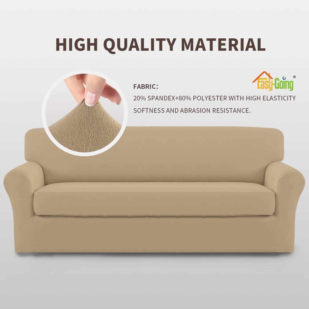 image:imageEasyGoing 2 Pieces Microfiber Stretch Sofa Slipcover Spandex Soft Fitted Sofa Couch Cover Washable Furniture Protector with Elastic Bottom KidsPet Oversized Sofa Dark GrayPaleyellow