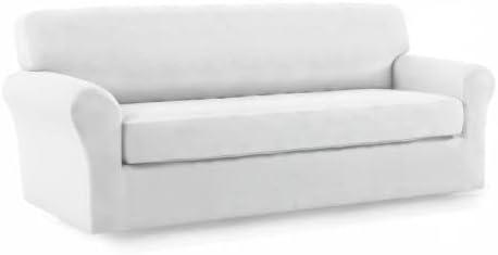 image:imageEasyGoing 2 Pieces Microfiber Stretch Sofa Slipcover Spandex Soft Fitted Sofa Couch Cover Washable Furniture Protector with Elastic Bottom KidsPet Oversized Sofa Light GraySnowwhite