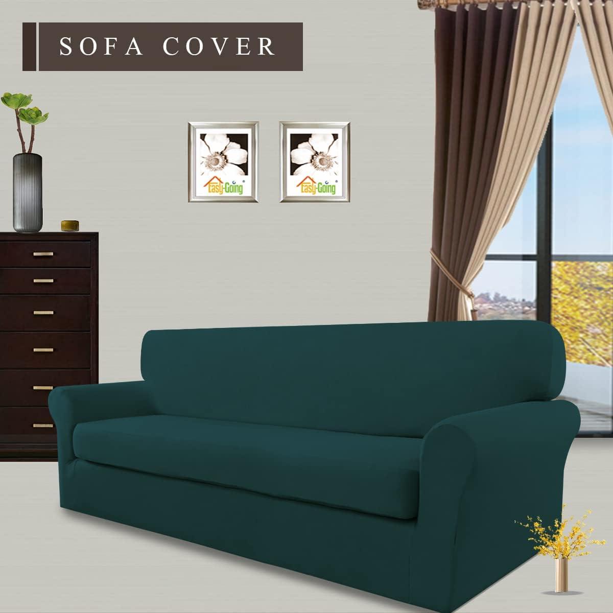 image:imageEasyGoing 2 Pieces Microfiber Stretch Sofa Slipcover Spandex Soft Fitted Sofa Couch Cover Washable Furniture Protector with Elastic Bottom KidsPet Oversized Sofa Light GrayDeepteal