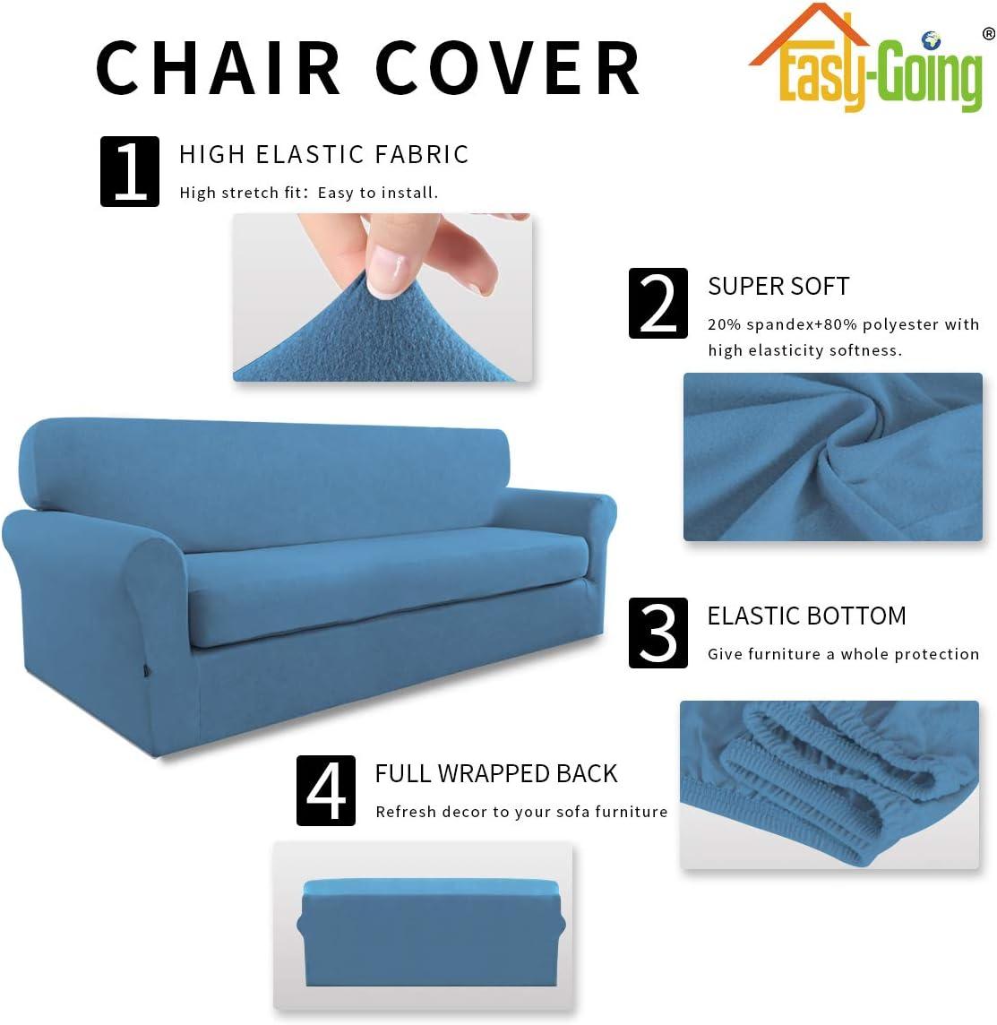 image:imageEasyGoing 2 Pieces Microfiber Stretch Sofa Slipcover Spandex Soft Fitted Sofa Couch Cover Washable Furniture Protector with Elastic Bottom KidsPet Oversized Sofa Dark GrayLightblue