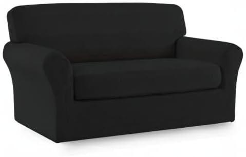 image:imageEasyGoing 2 Pieces Microfiber Stretch Sofa Slipcover Spandex Soft Fitted Sofa Couch Cover Washable Furniture Protector with Elastic Bottom KidsPet Oversized Sofa Light GrayBlack