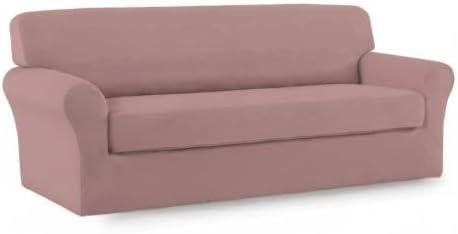 image:imageEasyGoing 2 Pieces Microfiber Stretch Sofa Slipcover Spandex Soft Fitted Sofa Couch Cover Washable Furniture Protector with Elastic Bottom KidsPet Oversized Sofa Light GrayPink