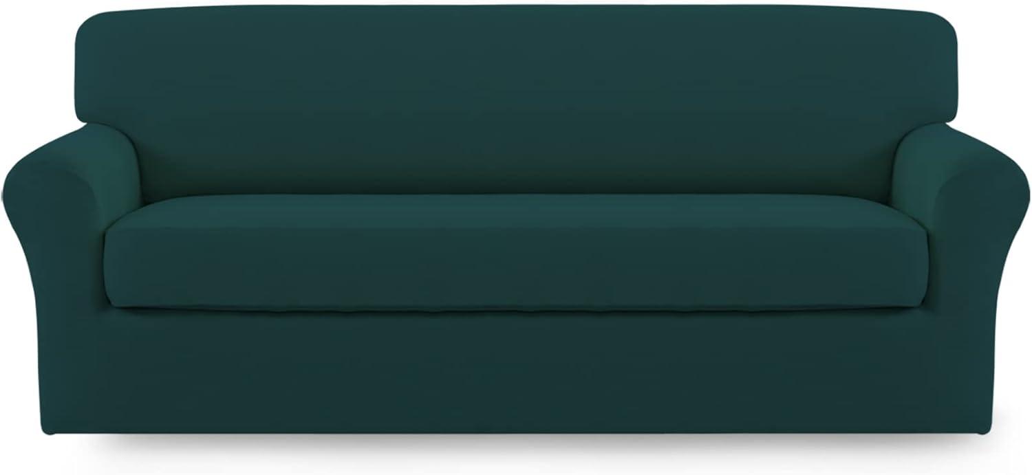 image:imageEasyGoing 2 Pieces Microfiber Stretch Sofa Slipcover Spandex Soft Fitted Sofa Couch Cover Washable Furniture Protector with Elastic Bottom KidsPet Oversized Sofa Light GrayDeepteal