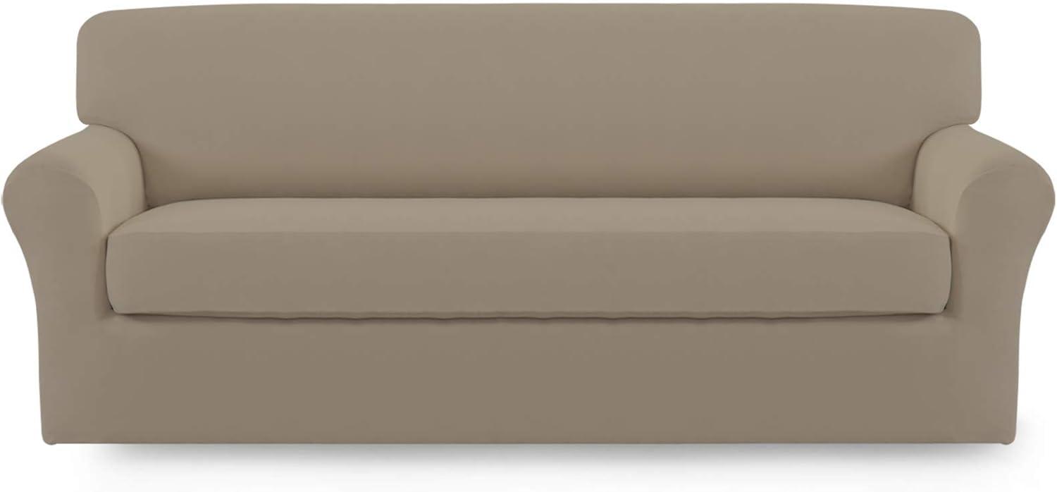 image:imageEasyGoing 2 Pieces Microfiber Stretch Sofa Slipcover Spandex Soft Fitted Sofa Couch Cover Washable Furniture Protector with Elastic Bottom KidsPet Oversized Sofa Light GrayNatural
