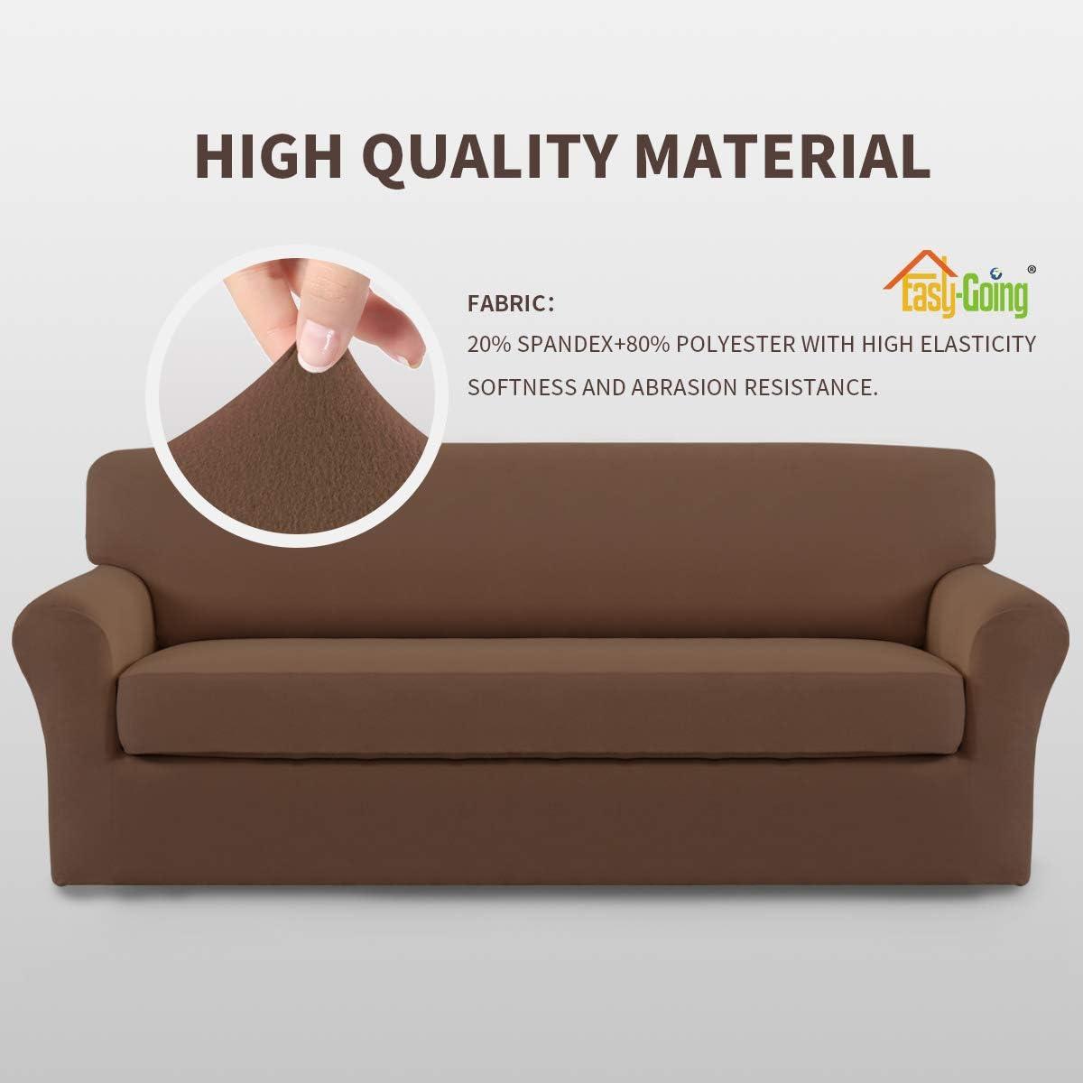 image:imageEasyGoing 2 Pieces Microfiber Stretch Sofa Slipcover Spandex Soft Fitted Sofa Couch Cover Washable Furniture Protector with Elastic Bottom KidsPet Oversized Sofa Light GrayBrown