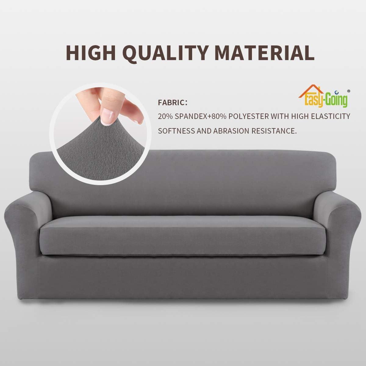 image:imageEasyGoing 2 Pieces Microfiber Stretch Sofa Slipcover Spandex Soft Fitted Sofa Couch Cover Washable Furniture Protector with Elastic Bottom KidsPet Oversized Sofa Dark GrayLightgray