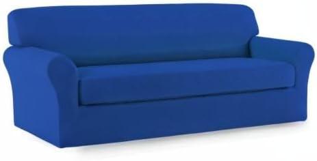 image:imageEasyGoing 2 Pieces Microfiber Stretch Sofa Slipcover Spandex Soft Fitted Sofa Couch Cover Washable Furniture Protector with Elastic Bottom KidsPet Oversized Sofa Dark GrayClassicblue
