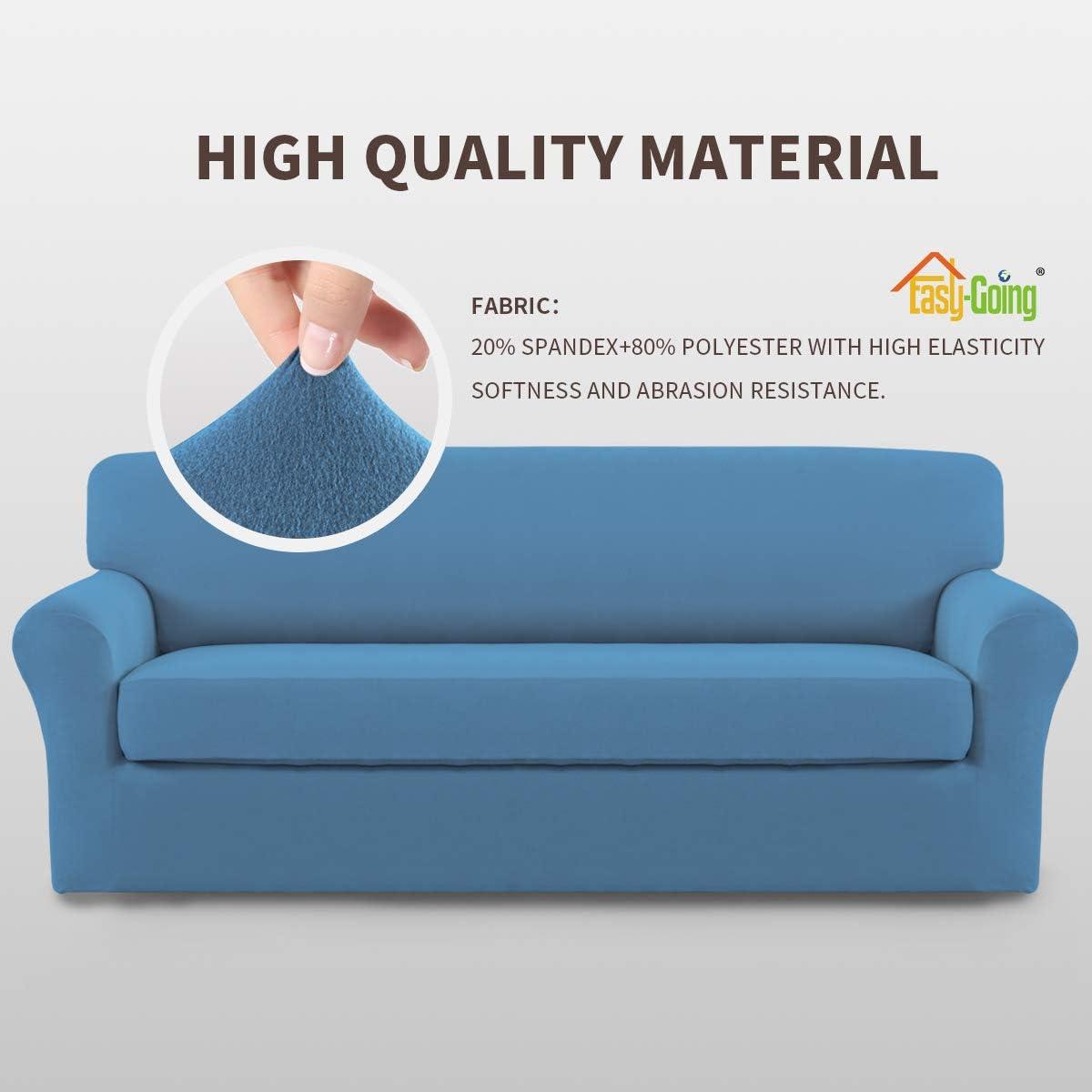 image:imageEasyGoing 2 Pieces Microfiber Stretch Sofa Slipcover Spandex Soft Fitted Sofa Couch Cover Washable Furniture Protector with Elastic Bottom KidsPet Oversized Sofa Light GrayLightblue