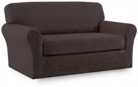 image:imageEasyGoing 2 Pieces Microfiber Stretch Sofa Slipcover Spandex Soft Fitted Sofa Couch Cover Washable Furniture Protector with Elastic Bottom KidsPet Oversized Sofa Dark GrayChocolate