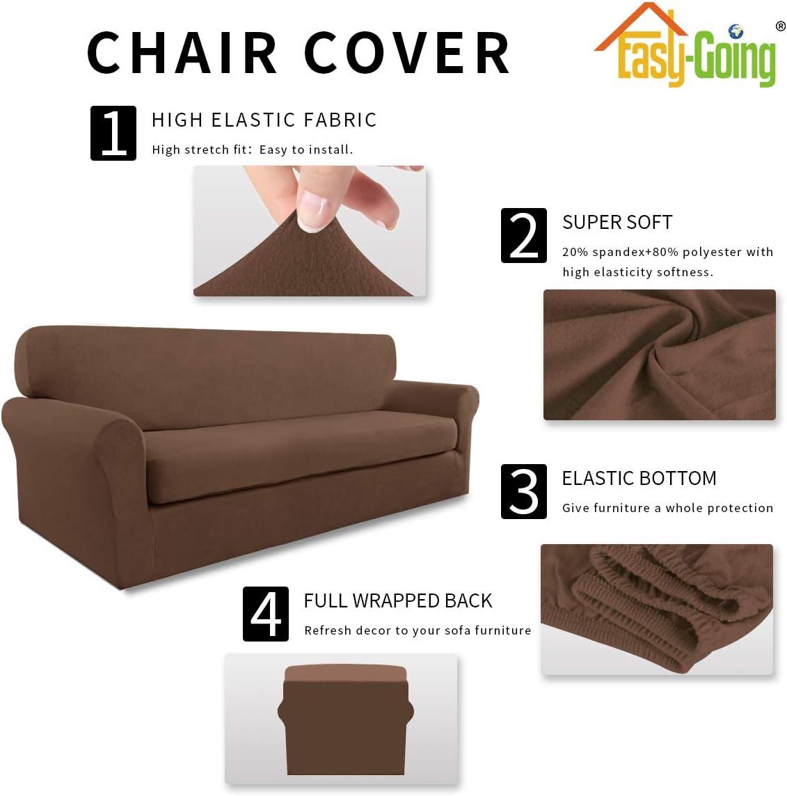 image:imageEasyGoing 2 Pieces Microfiber Stretch Sofa Slipcover Spandex Soft Fitted Sofa Couch Cover Washable Furniture Protector with Elastic Bottom KidsPet Oversized Sofa Light GrayBrown