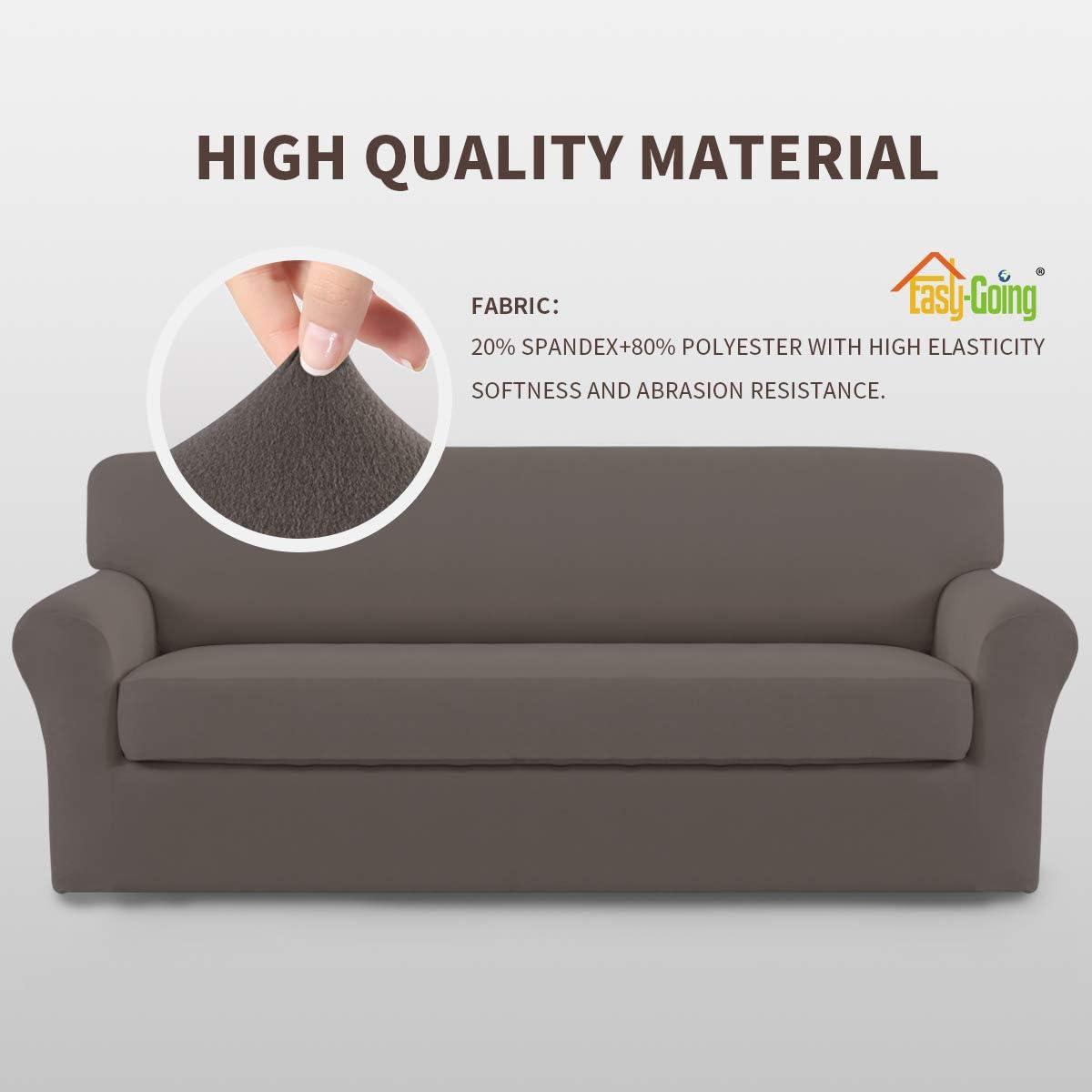 image:imageEasyGoing 2 Pieces Microfiber Stretch Sofa Slipcover Spandex Soft Fitted Sofa Couch Cover Washable Furniture Protector with Elastic Bottom KidsPet Oversized Sofa Light GrayTaupe