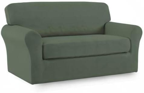 image:imageEasyGoing 2 Pieces Microfiber Stretch Sofa Slipcover Spandex Soft Fitted Sofa Couch Cover Washable Furniture Protector with Elastic Bottom KidsPet Oversized Sofa Dark GrayGreyishgreen