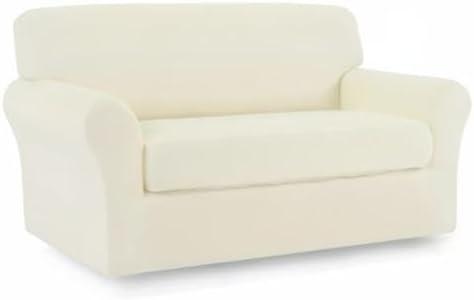 image:imageEasyGoing 2 Pieces Microfiber Stretch Sofa Slipcover Spandex Soft Fitted Sofa Couch Cover Washable Furniture Protector with Elastic Bottom KidsPet Oversized Sofa Light GrayIvory