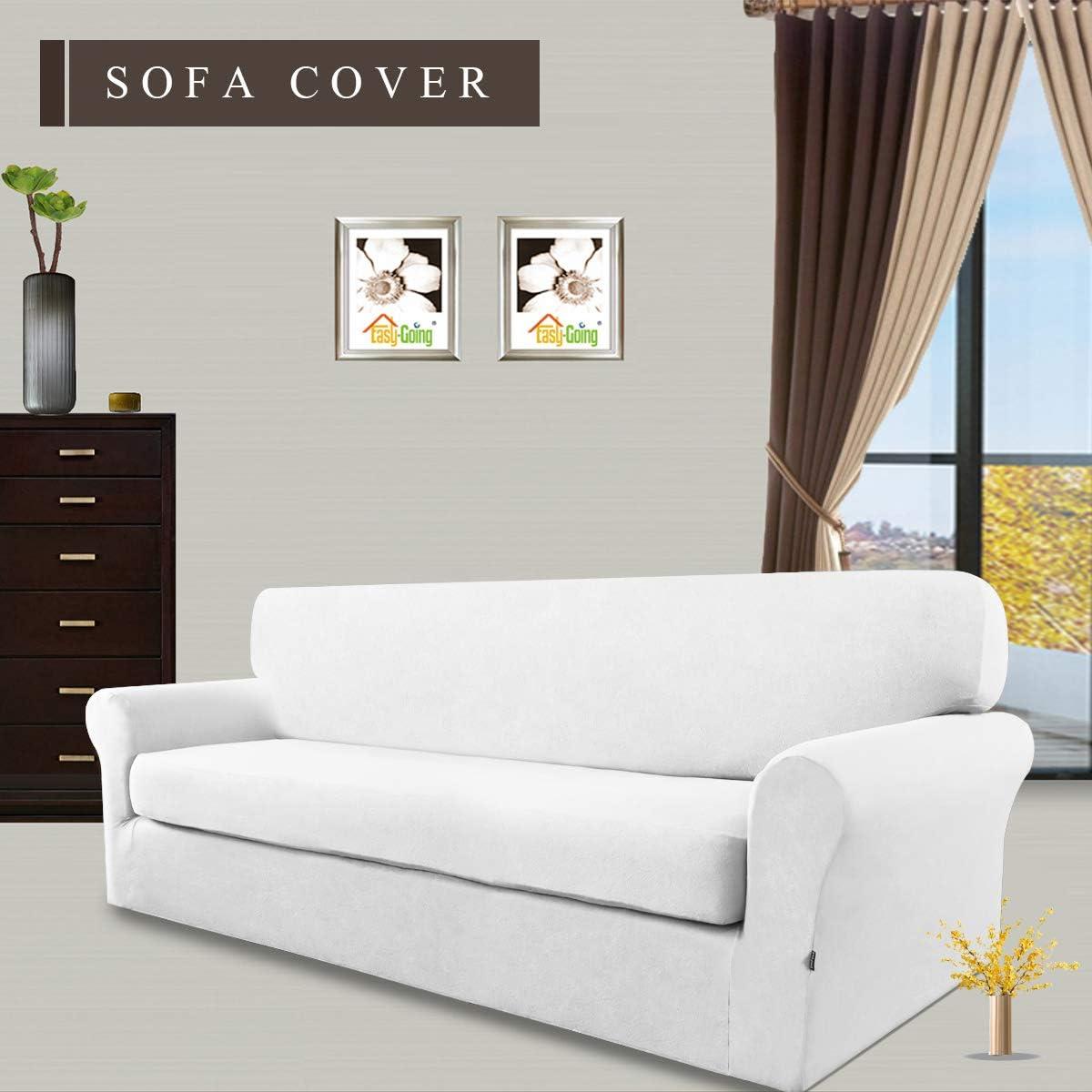 image:imageEasyGoing 2 Pieces Microfiber Stretch Sofa Slipcover Spandex Soft Fitted Sofa Couch Cover Washable Furniture Protector with Elastic Bottom KidsPet Oversized Sofa Light GraySnowwhite