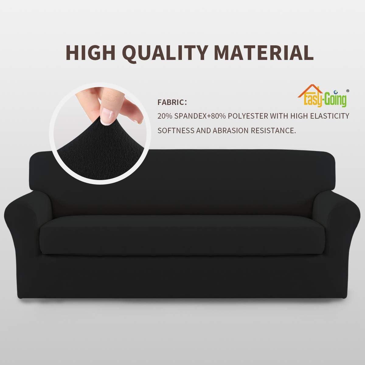 image:imageEasyGoing 2 Pieces Microfiber Stretch Sofa Slipcover Spandex Soft Fitted Sofa Couch Cover Washable Furniture Protector with Elastic Bottom KidsPet Oversized Sofa Light GrayBlack