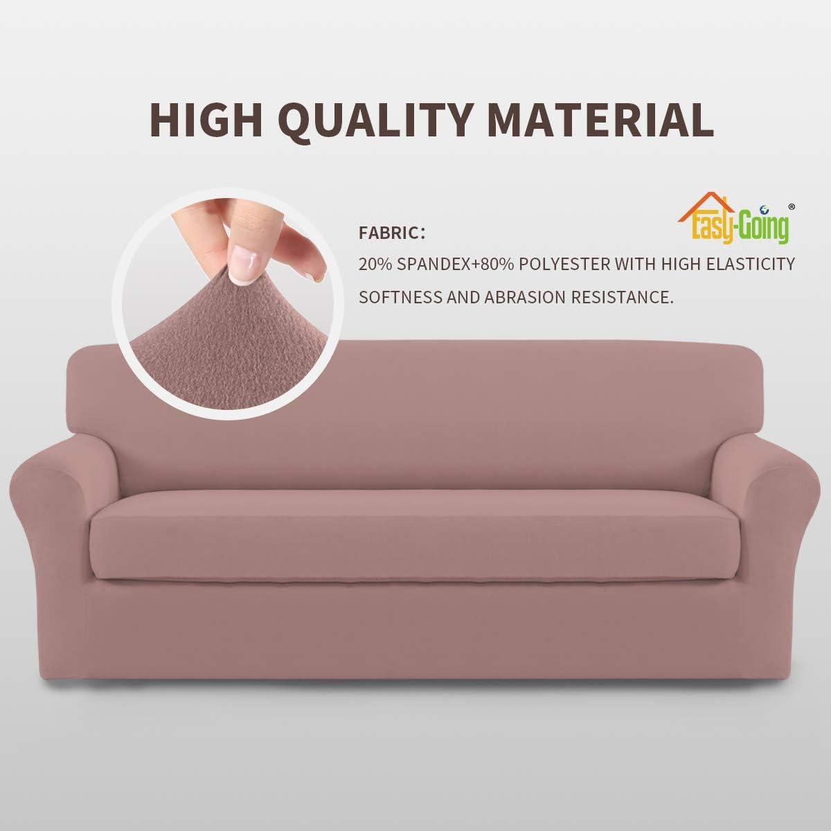 image:imageEasyGoing 2 Pieces Microfiber Stretch Sofa Slipcover Spandex Soft Fitted Sofa Couch Cover Washable Furniture Protector with Elastic Bottom KidsPet Oversized Sofa Light GrayPink
