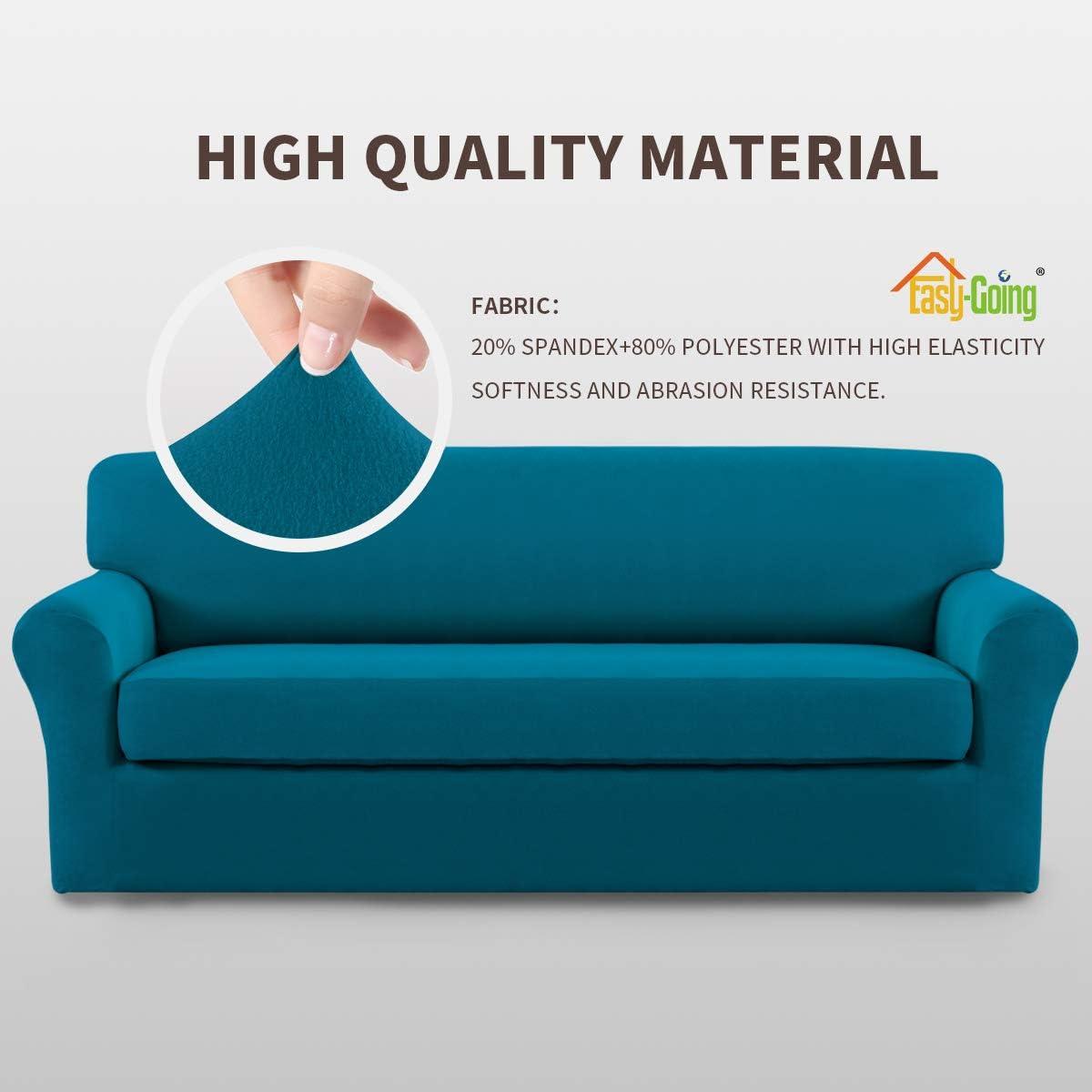 image:imageEasyGoing 2 Pieces Microfiber Stretch Sofa Slipcover Spandex Soft Fitted Sofa Couch Cover Washable Furniture Protector with Elastic Bottom KidsPet Oversized Sofa Light GrayPeacockblue