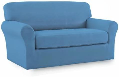 image:imageEasyGoing 2 Pieces Microfiber Stretch Sofa Slipcover Spandex Soft Fitted Sofa Couch Cover Washable Furniture Protector with Elastic Bottom KidsPet Oversized Sofa Light GrayLightblue