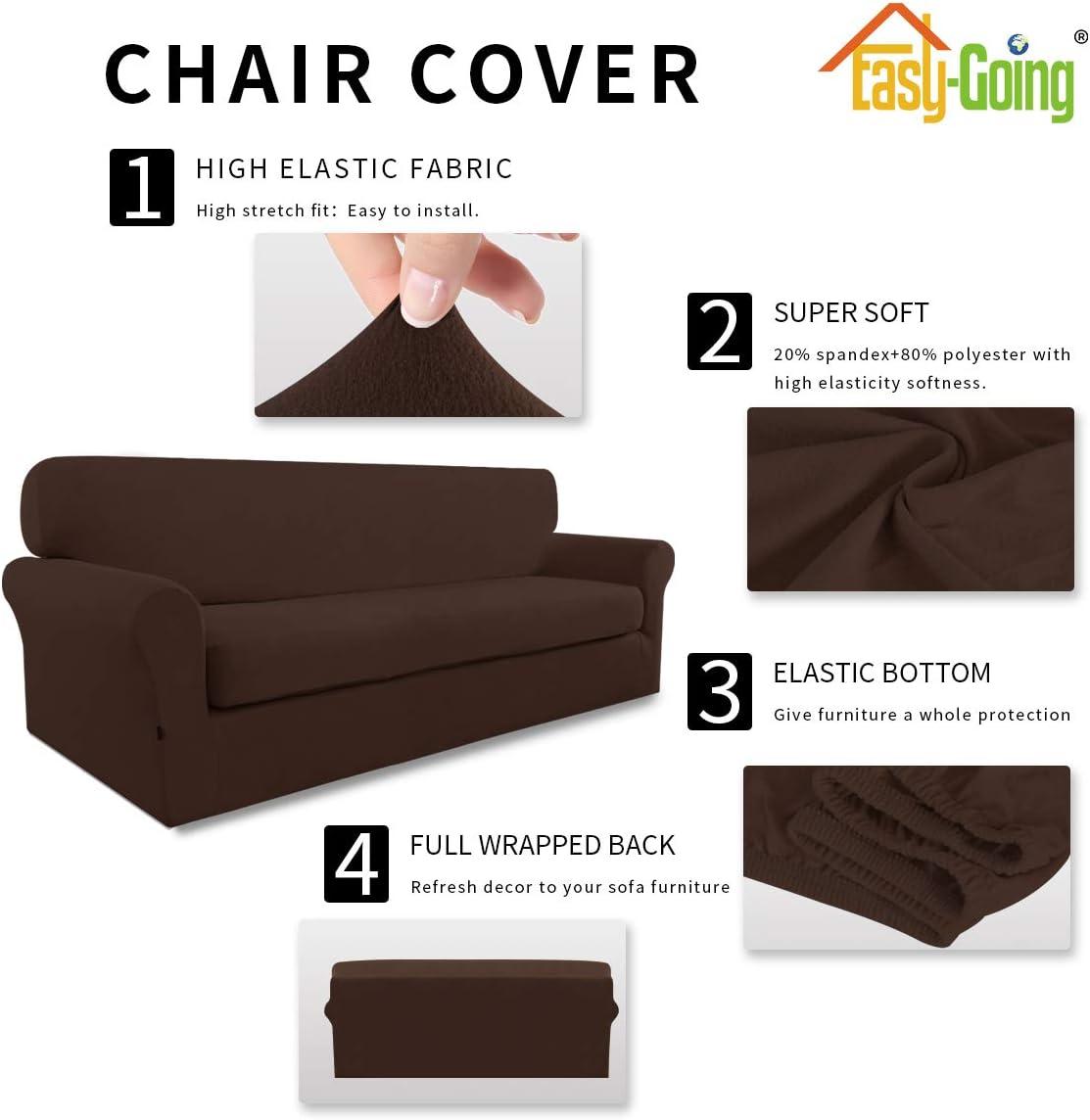 image:imageEasyGoing 2 Pieces Microfiber Stretch Sofa Slipcover Spandex Soft Fitted Sofa Couch Cover Washable Furniture Protector with Elastic Bottom KidsPet Oversized Sofa Dark GrayCoffee