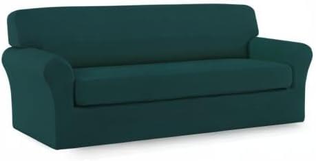 image:imageEasyGoing 2 Pieces Microfiber Stretch Sofa Slipcover Spandex Soft Fitted Sofa Couch Cover Washable Furniture Protector with Elastic Bottom KidsPet Oversized Sofa Light GrayDeepteal