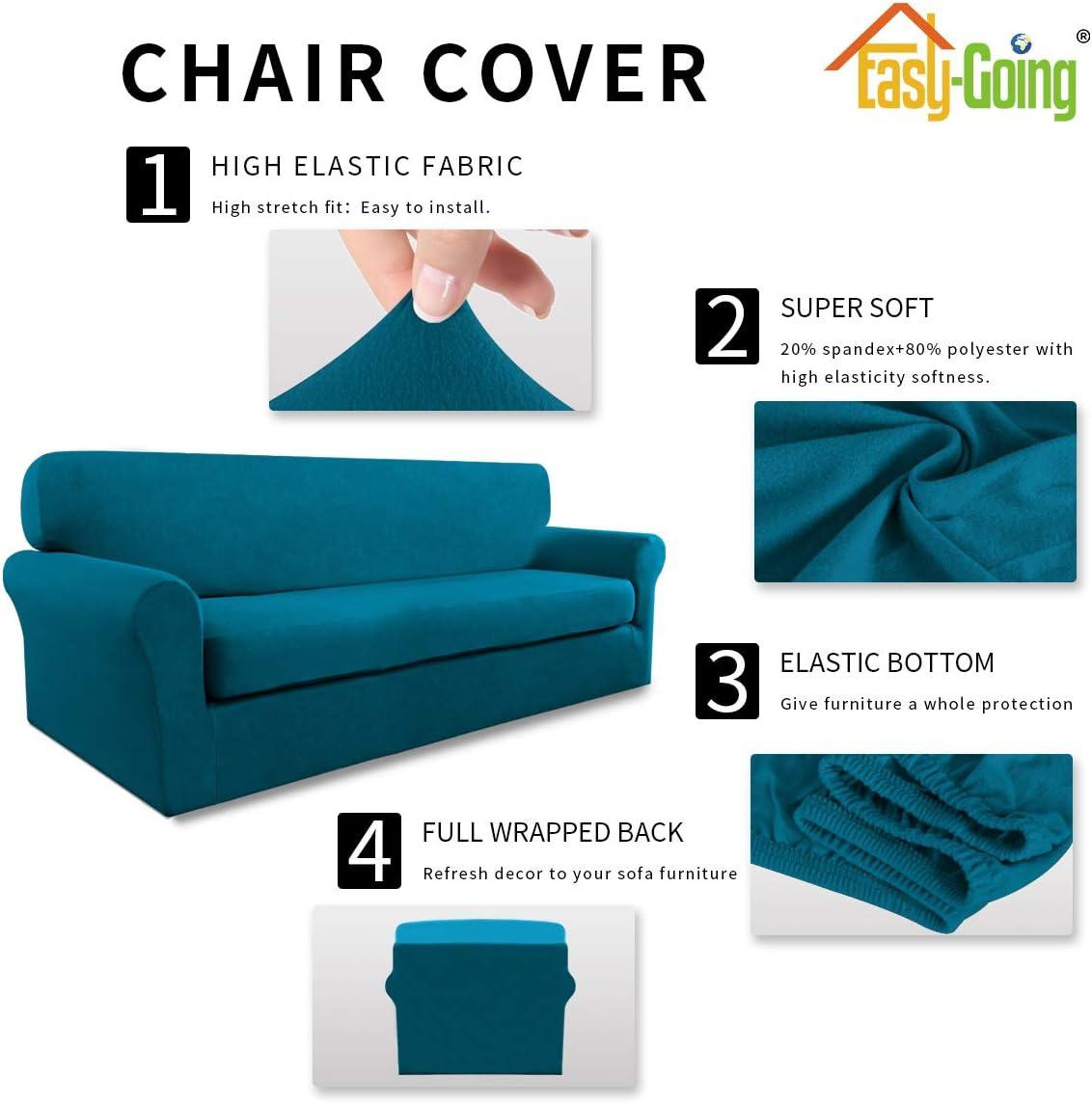 image:imageEasyGoing 2 Pieces Microfiber Stretch Sofa Slipcover Spandex Soft Fitted Sofa Couch Cover Washable Furniture Protector with Elastic Bottom KidsPet Oversized Sofa Light GrayPeacockblue
