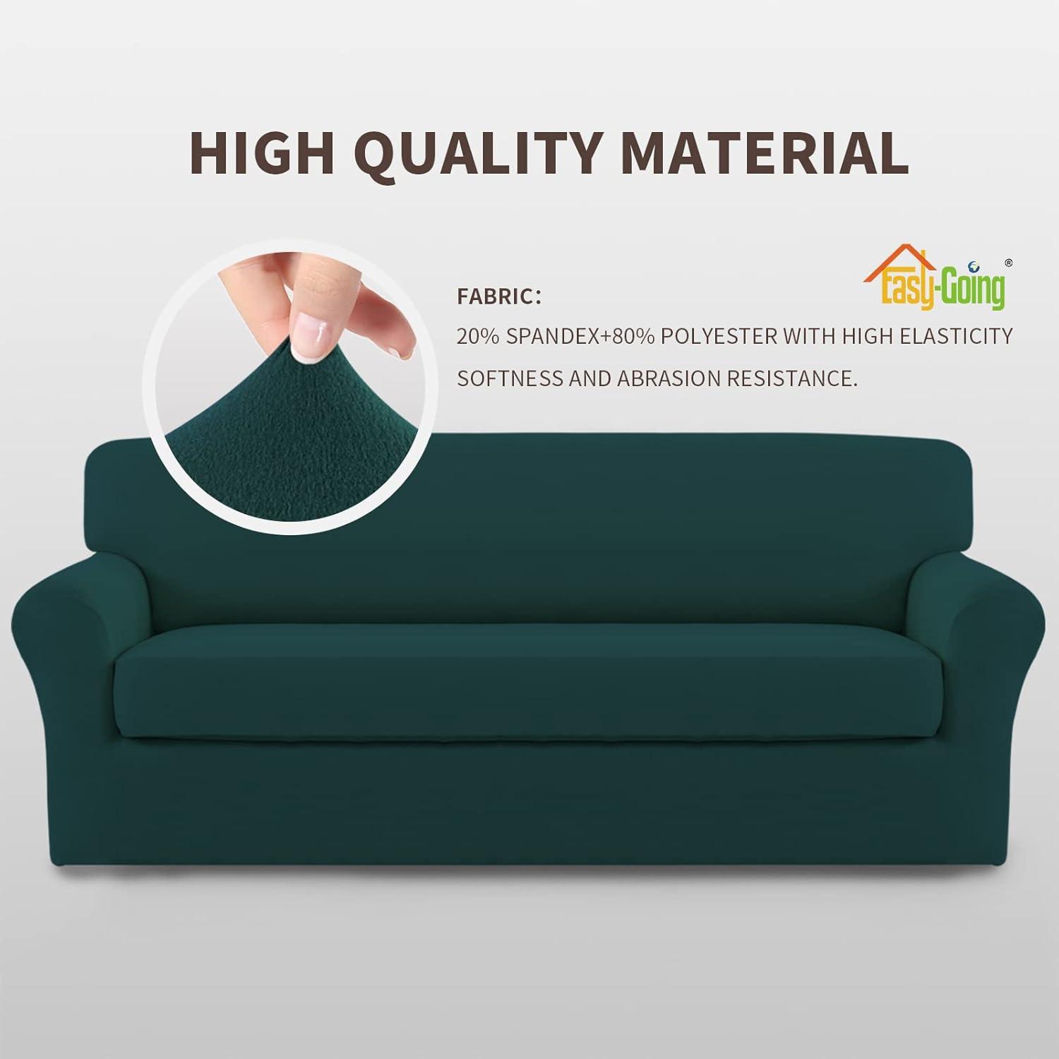image:imageEasyGoing 2 Pieces Microfiber Stretch Sofa Slipcover Spandex Soft Fitted Sofa Couch Cover Washable Furniture Protector with Elastic Bottom KidsPet Oversized Sofa Light GrayDeepteal