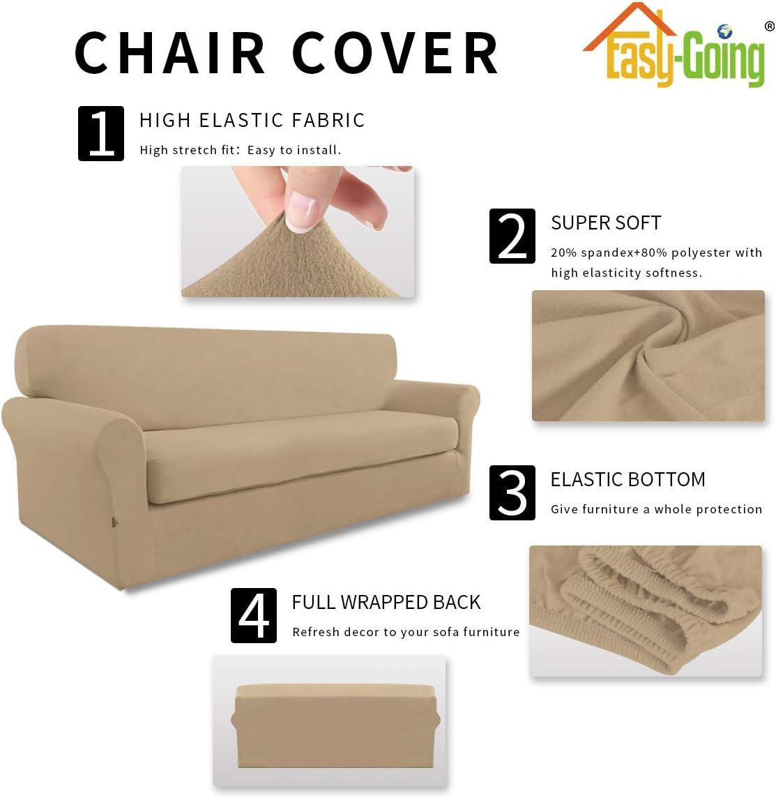 image:imageEasyGoing 2 Pieces Microfiber Stretch Sofa Slipcover Spandex Soft Fitted Sofa Couch Cover Washable Furniture Protector with Elastic Bottom KidsPet Oversized Sofa Dark GrayPaleyellow