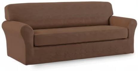 image:imageEasyGoing 2 Pieces Microfiber Stretch Sofa Slipcover Spandex Soft Fitted Sofa Couch Cover Washable Furniture Protector with Elastic Bottom KidsPet Oversized Sofa Dark GrayBrown