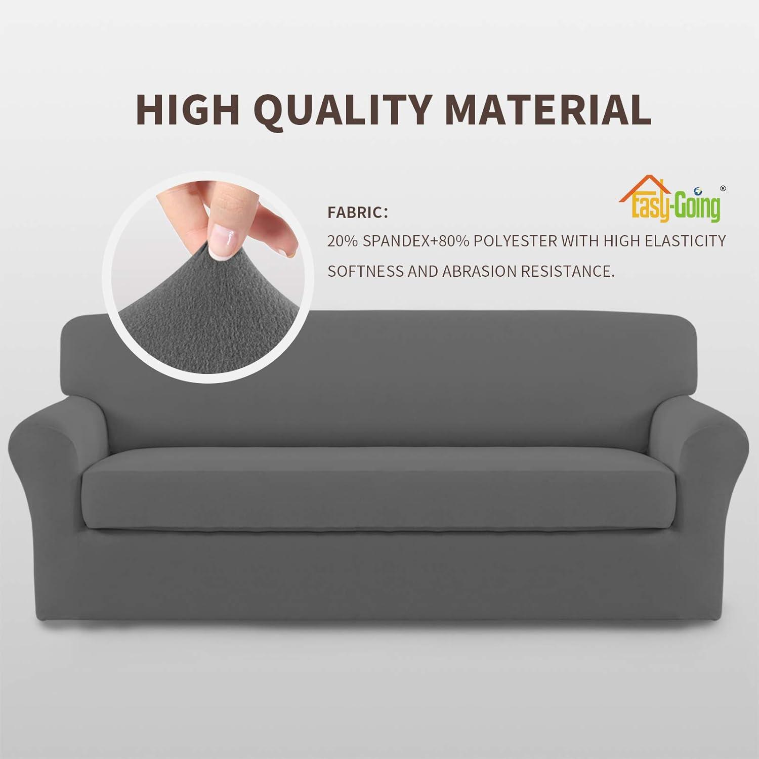 image:imageEasyGoing 2 Pieces Microfiber Stretch Sofa Slipcover Spandex Soft Fitted Sofa Couch Cover Washable Furniture Protector with Elastic Bottom KidsPet Oversized Sofa Dark GrayGrey