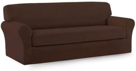 image:imageEasyGoing 2 Pieces Microfiber Stretch Sofa Slipcover Spandex Soft Fitted Sofa Couch Cover Washable Furniture Protector with Elastic Bottom KidsPet Oversized Sofa Light GrayCoffee