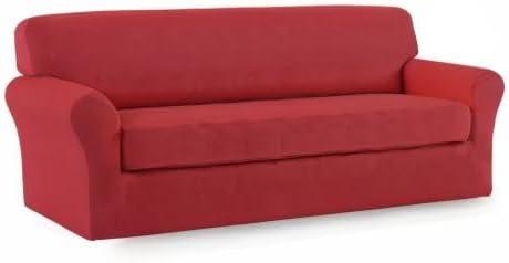 image:imageEasyGoing 2 Pieces Microfiber Stretch Sofa Slipcover Spandex Soft Fitted Sofa Couch Cover Washable Furniture Protector with Elastic Bottom KidsPet Oversized Sofa Light GrayChristmasred