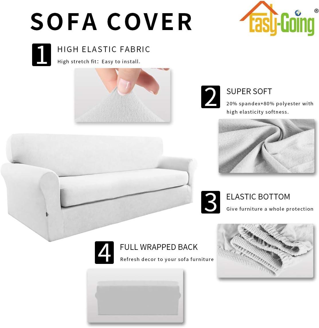 image:imageEasyGoing 2 Pieces Microfiber Stretch Sofa Slipcover Spandex Soft Fitted Sofa Couch Cover Washable Furniture Protector with Elastic Bottom KidsPet Oversized Sofa Light GraySnowwhite
