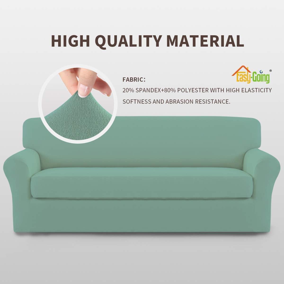 image:imageEasyGoing 2 Pieces Microfiber Stretch Sofa Slipcover Spandex Soft Fitted Sofa Couch Cover Washable Furniture Protector with Elastic Bottom KidsPet Oversized Sofa Light GrayCyan