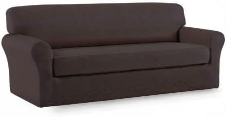 image:imageEasyGoing 2 Pieces Microfiber Stretch Sofa Slipcover Spandex Soft Fitted Sofa Couch Cover Washable Furniture Protector with Elastic Bottom KidsPet Oversized Sofa Light GrayChocolate