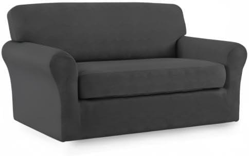 image:imageEasyGoing 2 Pieces Microfiber Stretch Sofa Slipcover Spandex Soft Fitted Sofa Couch Cover Washable Furniture Protector with Elastic Bottom KidsPet Oversized Sofa Light GrayDark Gray