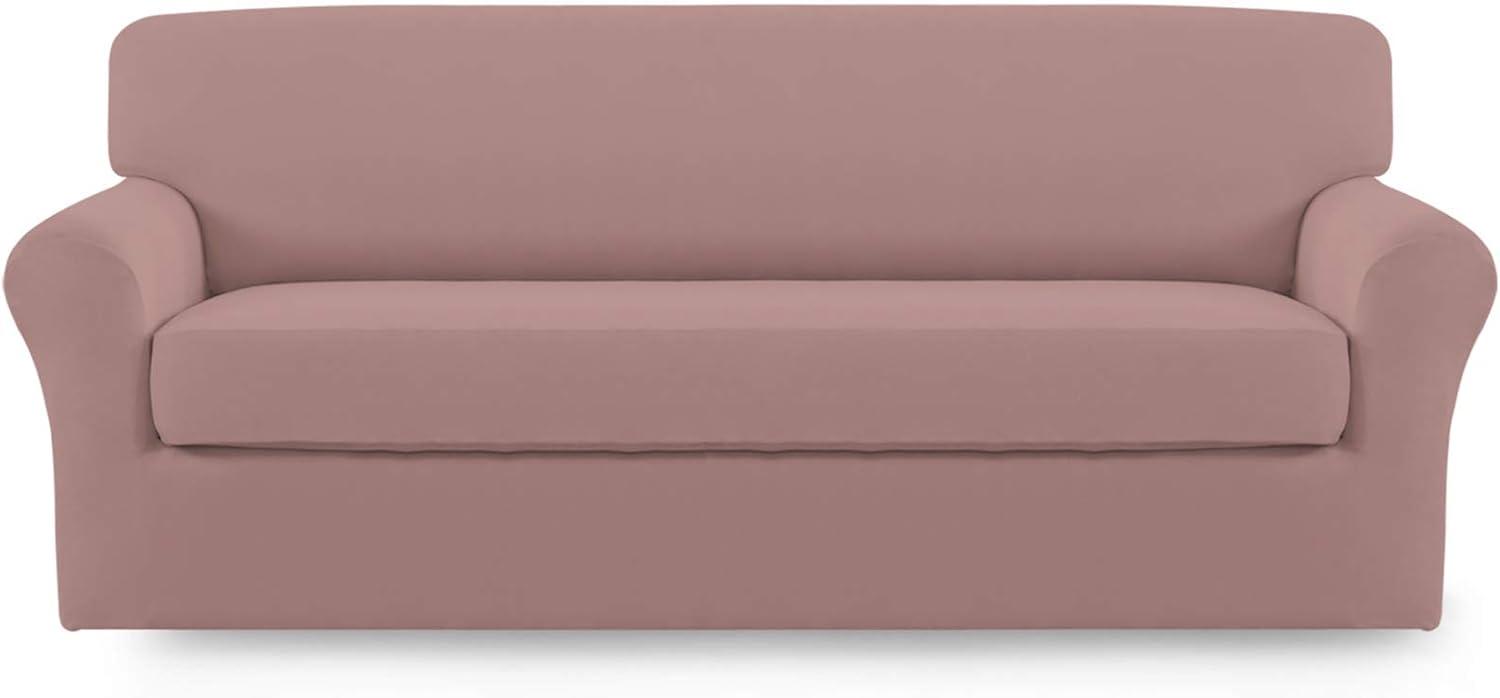 image:imageEasyGoing 2 Pieces Microfiber Stretch Sofa Slipcover Spandex Soft Fitted Sofa Couch Cover Washable Furniture Protector with Elastic Bottom KidsPet Oversized Sofa Light GrayPink