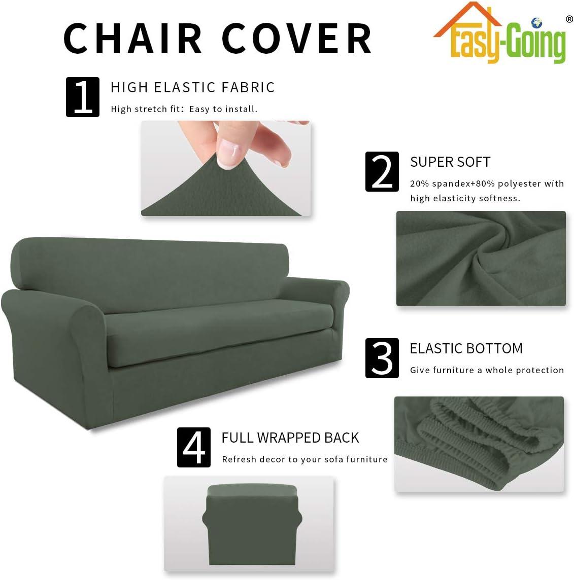 image:imageEasyGoing 2 Pieces Microfiber Stretch Sofa Slipcover Spandex Soft Fitted Sofa Couch Cover Washable Furniture Protector with Elastic Bottom KidsPet Oversized Sofa Dark GrayGreyishgreen