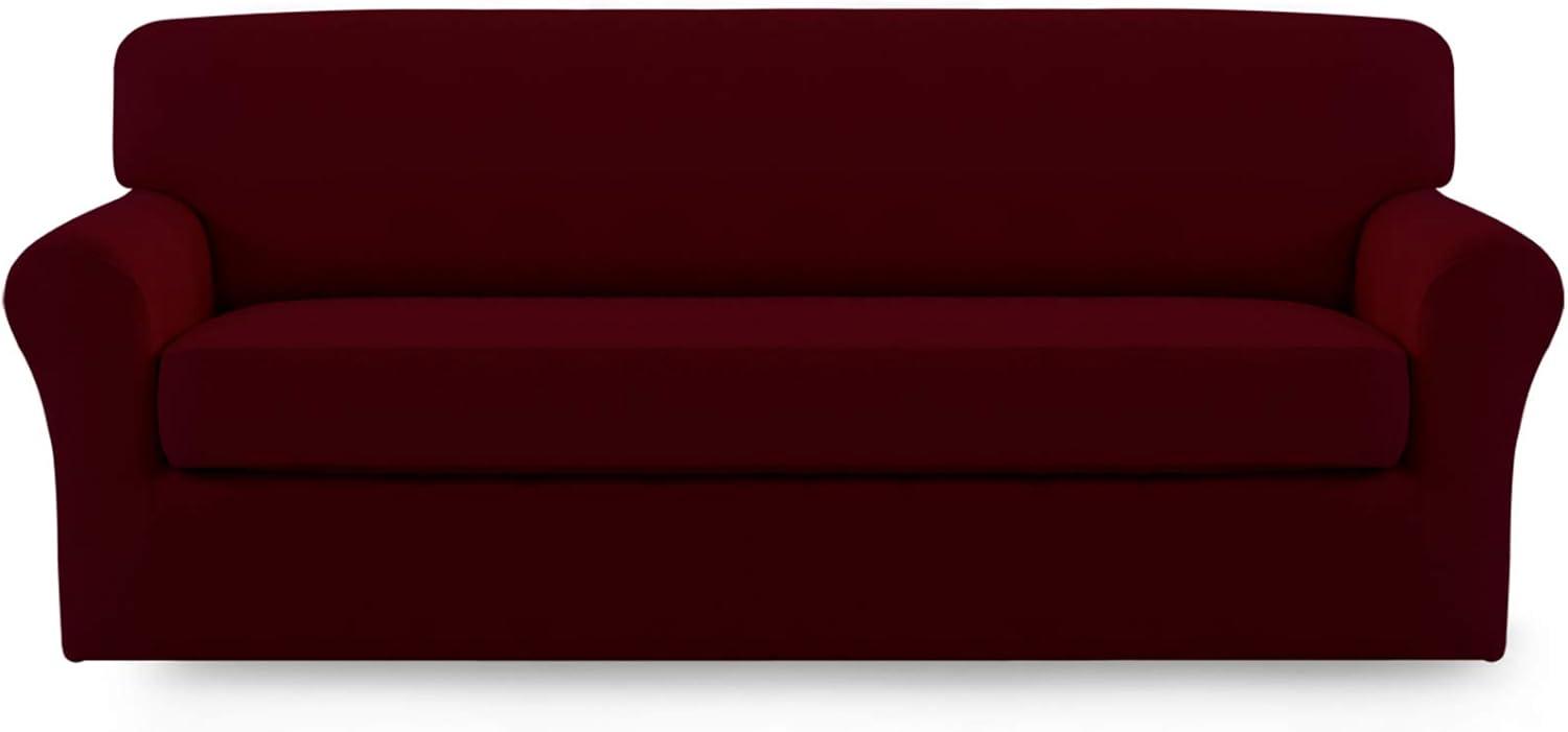 image:imageEasyGoing 2 Pieces Microfiber Stretch Sofa Slipcover Spandex Soft Fitted Sofa Couch Cover Washable Furniture Protector with Elastic Bottom KidsPet Oversized Sofa Light GrayWine