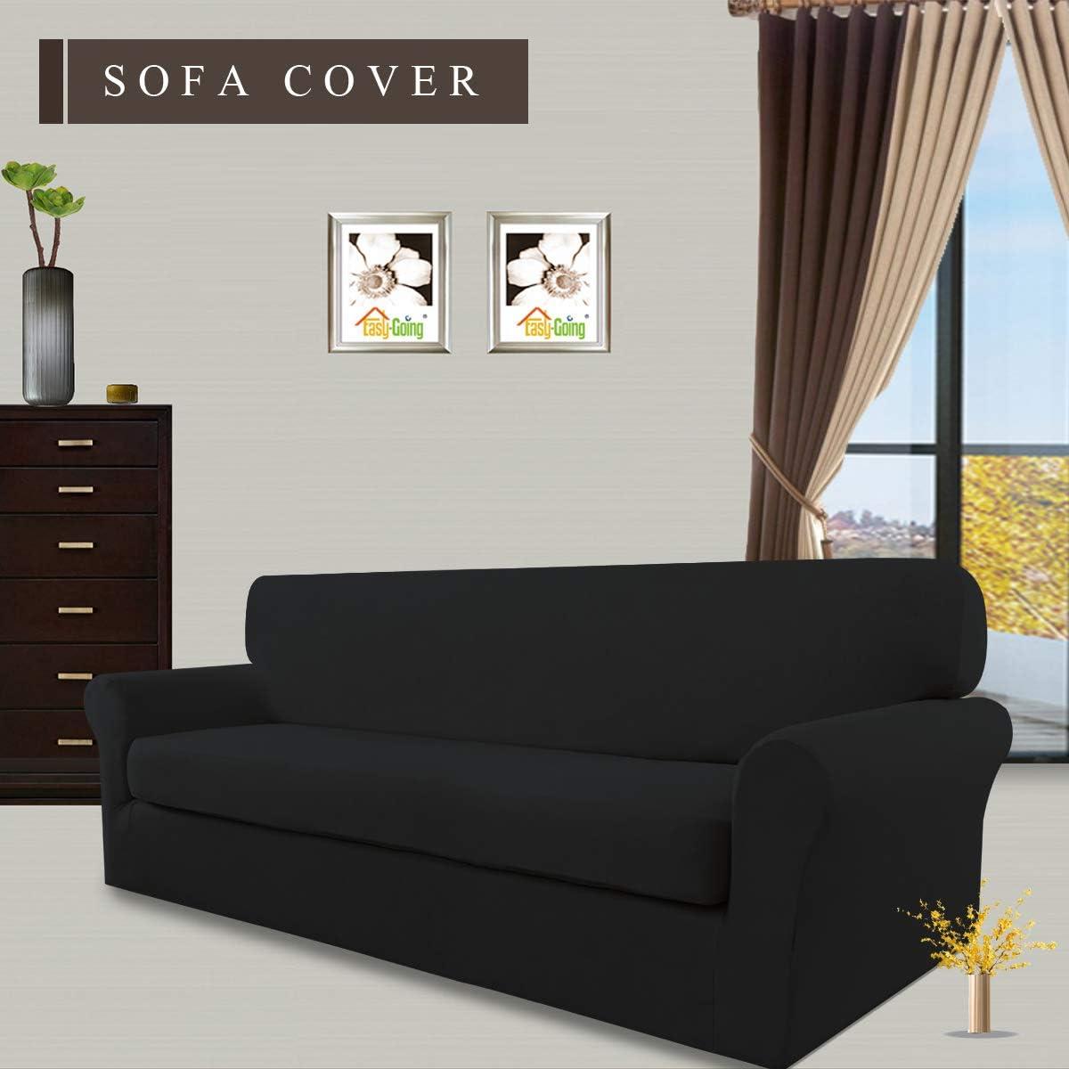 image:imageEasyGoing 2 Pieces Microfiber Stretch Sofa Slipcover Spandex Soft Fitted Sofa Couch Cover Washable Furniture Protector with Elastic Bottom KidsPet Oversized Sofa Dark GrayBlack