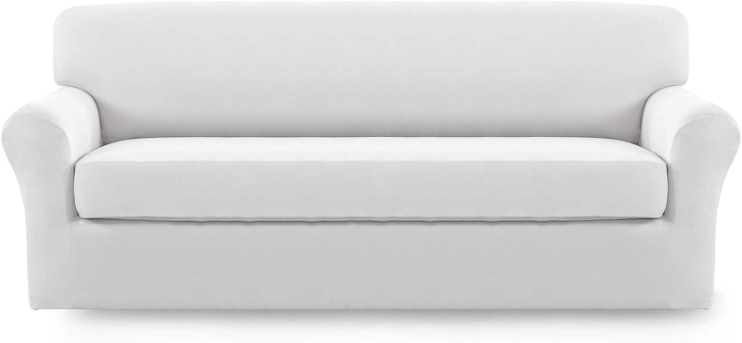 image:imageEasyGoing 2 Pieces Microfiber Stretch Sofa Slipcover Spandex Soft Fitted Sofa Couch Cover Washable Furniture Protector with Elastic Bottom KidsPet Oversized Sofa Light GraySnowwhite