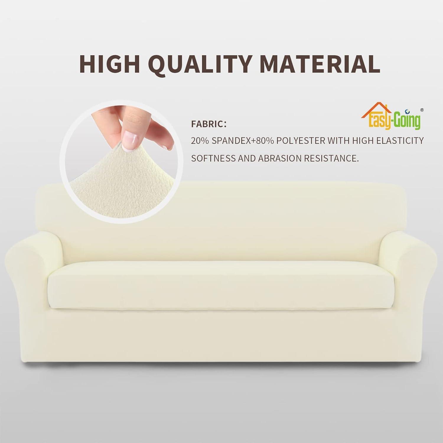 image:imageEasyGoing 2 Pieces Microfiber Stretch Sofa Slipcover Spandex Soft Fitted Sofa Couch Cover Washable Furniture Protector with Elastic Bottom KidsPet Oversized Sofa Light GrayIvory