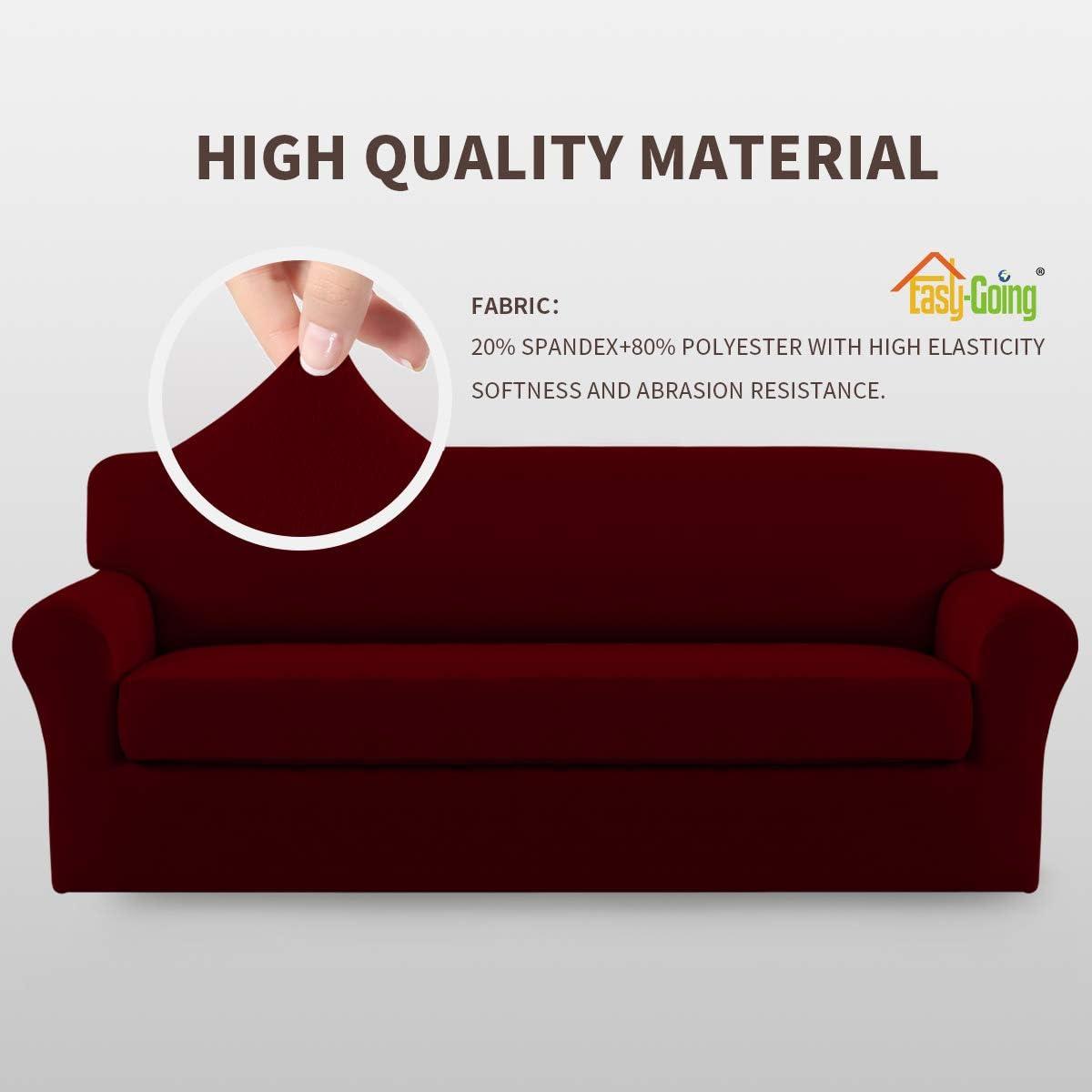 image:imageEasyGoing 2 Pieces Microfiber Stretch Sofa Slipcover Spandex Soft Fitted Sofa Couch Cover Washable Furniture Protector with Elastic Bottom KidsPet Oversized Sofa Light GrayWine
